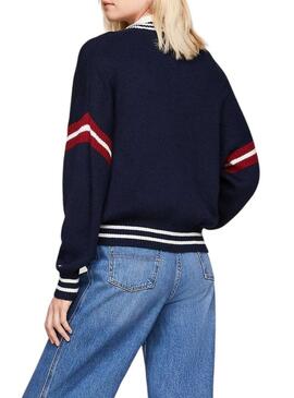 Maglia Tommy Jeans Letterman blu scuro per donna