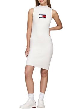 Abito Tommy Jeans Center Flag bianco per donna.