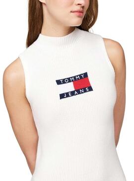 Abito Tommy Jeans Center Flag bianco per donna.