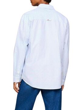 Camicia Tommy Jeans Stripe Classics a righe blu per uomo.