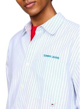 Camicia Tommy Jeans Stripe Classics a righe blu per uomo.