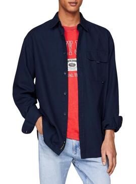 Camicia Tommy Jeans Varsity Explorer blu navy uomo 