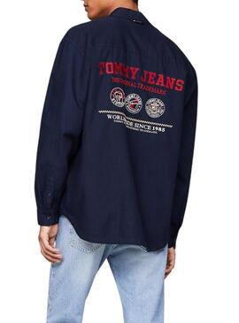 Camicia Tommy Jeans Varsity Explorer blu navy uomo 