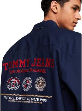 Camicia Tommy Jeans Varsity Explorer blu navy uomo 