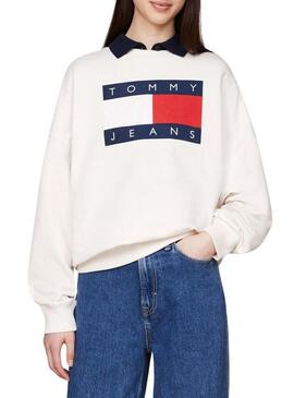 Felpa Tommy Jeans Crew Flag bianca per donna