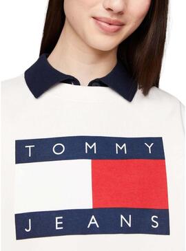 Felpa Tommy Jeans Crew Flag bianca per donna