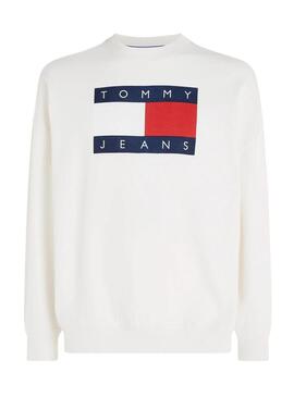 Felpa Tommy Jeans Crew Flag bianca per donna