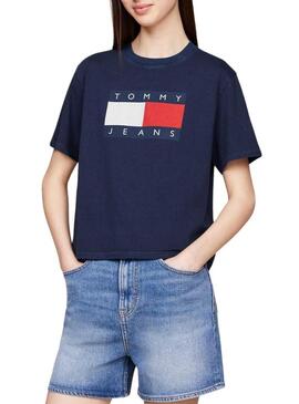 Maglietta Tommy Jeans Flag blu navy per donna