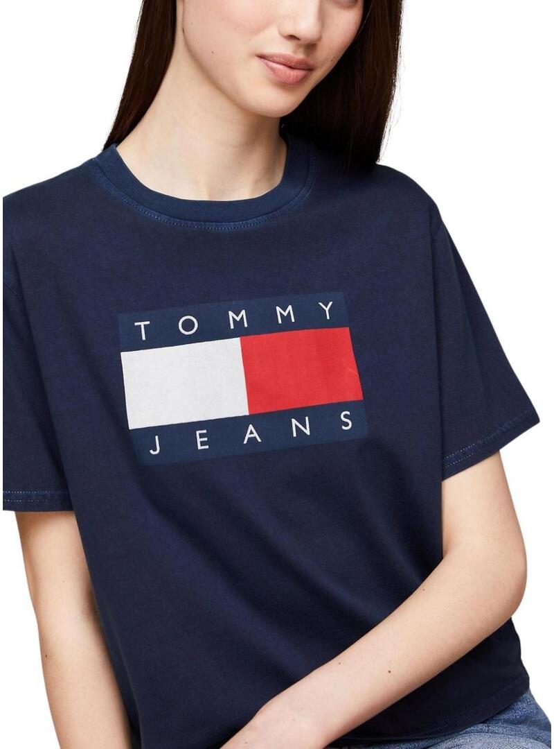 Maglietta Tommy Jeans Flag blu navy per donna