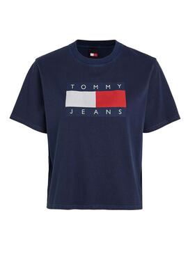 Maglietta Tommy Jeans Flag blu navy per donna