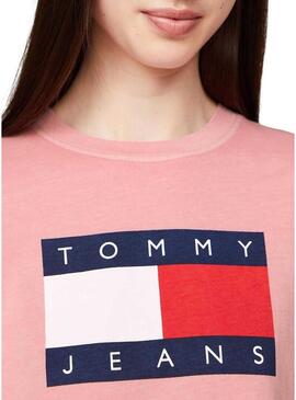 Maglietta Tommy Jeans Flag rosa per donna.