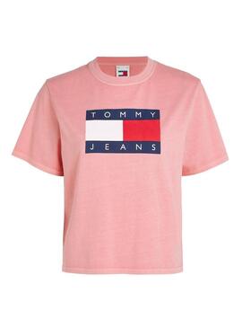 Maglietta Tommy Jeans Flag rosa per donna.