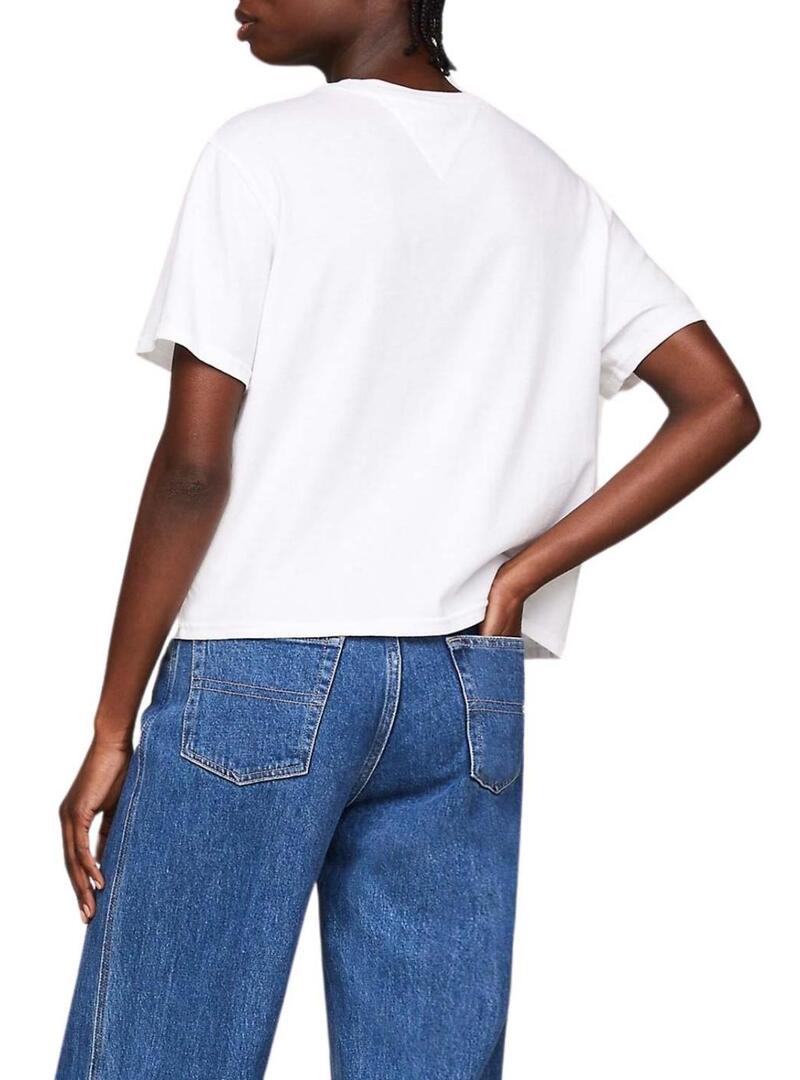 Maglietta Tommy Jeans Flag bianca per donna.