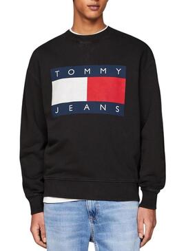 Felpa Tommy Jeans Big Flag nera per uomo