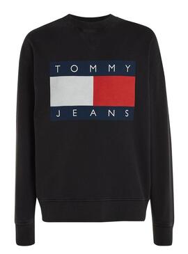 Felpa Tommy Jeans Big Flag nera per uomo