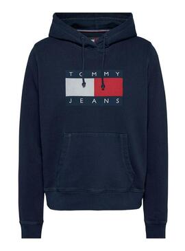 Felpa Tommy Jeans Reg Flag blu navy per uomo