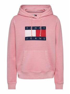 Felpa Tommy Jeans Reg Flag rosa per donna