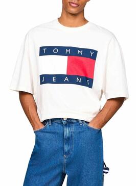 Maglietta Tommy Jeans Big Flag bianca per uomo