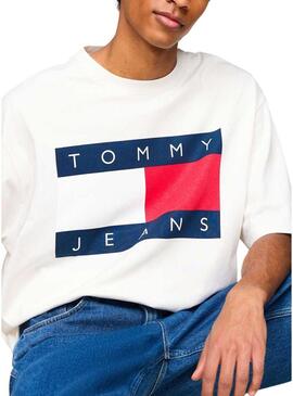 Maglietta Tommy Jeans Big Flag bianca per uomo