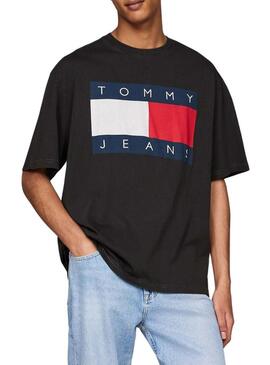 Maglietta Tommy Jeans Big Flag nera per uomo