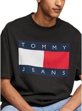 Maglietta Tommy Jeans Big Flag nera per uomo