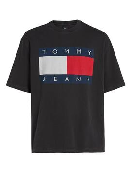 Maglietta Tommy Jeans Big Flag nera per uomo