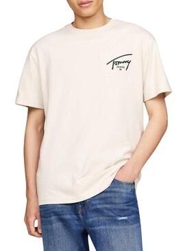 Maglietta Tommy Jeans Reg Signature Beige per Uomo