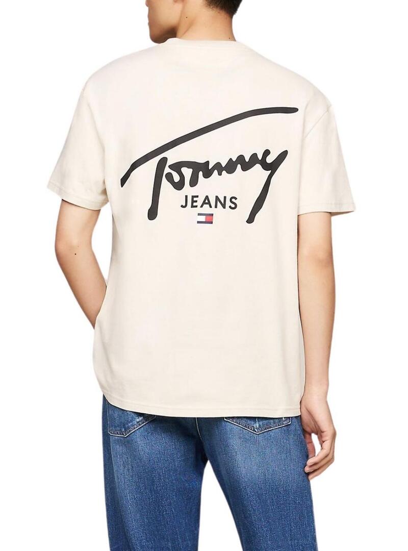 Maglietta Tommy Jeans Reg Signature Beige per Uomo