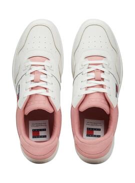 Scarpe Tommy Jeans Basket retro rosa e bianche per donna.