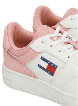 Scarpe Tommy Jeans Basket retro rosa e bianche per donna.