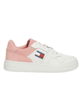 Scarpe Tommy Jeans Basket retro rosa e bianche per donna.