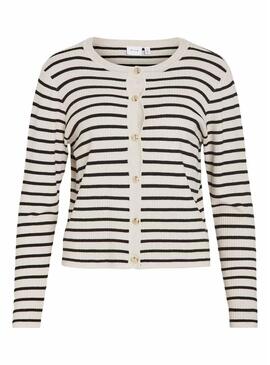 Cardigan a righe nero e beige in maglia Vila Vizicha per donna