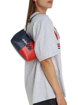 Borsa Tommy Jeans Archive Shoulder rosso e blu marino per donna