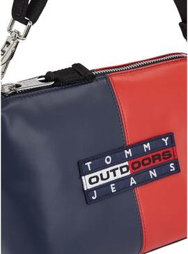 Borsa Tommy Jeans Archive Shoulder rosso e blu marino per donna