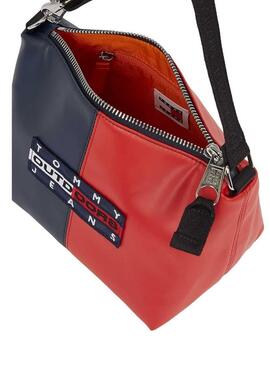 Borsa Tommy Jeans Archive Shoulder rosso e blu marino per donna