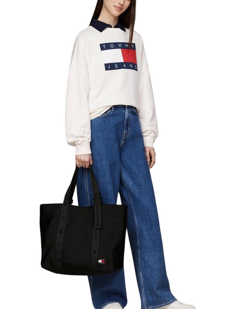 Borsa Tommy Jeans Essential Daily Tote nera da donna.