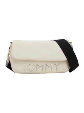 Borsa Tommy Hilfiger Bold Elongated Frap beige per donna.