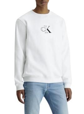 Felpa Calvin Klein Jeans Outline Monologo bianca per uomo