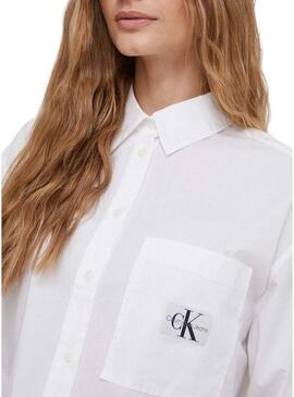 Camicia Calvin Klein Jeans in popeline bianca da donna