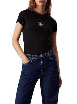 Maglietta Calvin Klein Jeans monologo slim nera per donna