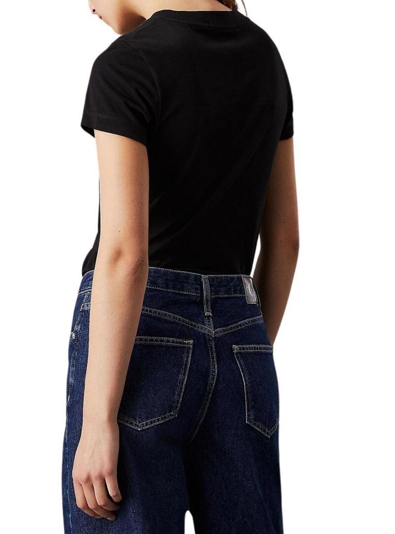 Maglietta Calvin Klein Jeans monologo slim nera per donna