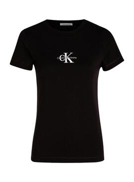 Maglietta Calvin Klein Jeans monologo slim nera per donna