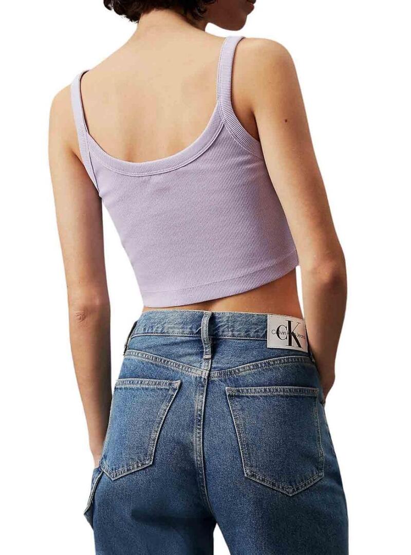 Top Calvin Klein Woven Label viola a costine per donna