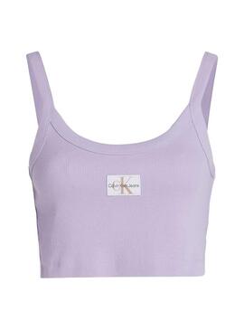 Top Calvin Klein Woven Label viola a costine per donna