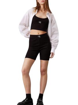 Shorts Calvin Klein Woven Label in costine nere per donna.