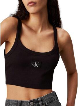 Top Calvin Klein Wovwn Label per donna nero.