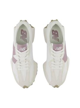 Sneakers New Balance 327 bianche e rosa per donna.