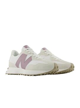 Sneakers New Balance 327 bianche e rosa per donna.