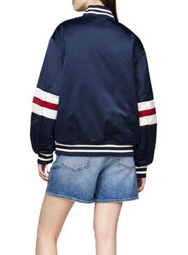 Giacca bomber Tommy Jeans Letterman blu per donna