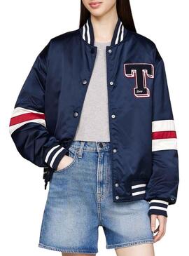 Giacca bomber Tommy Jeans Letterman blu per donna